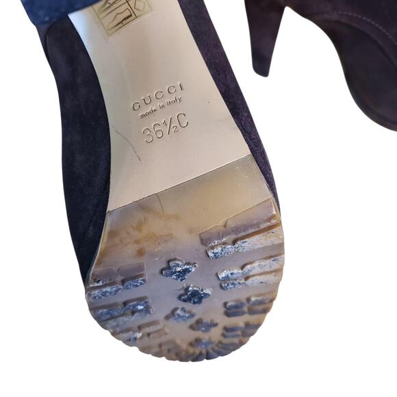 Gucci Brown Suede Heeled Ankle Boots Lined W/ Monoglian Lamb Fur - 36.5 - Picture 2 of 8